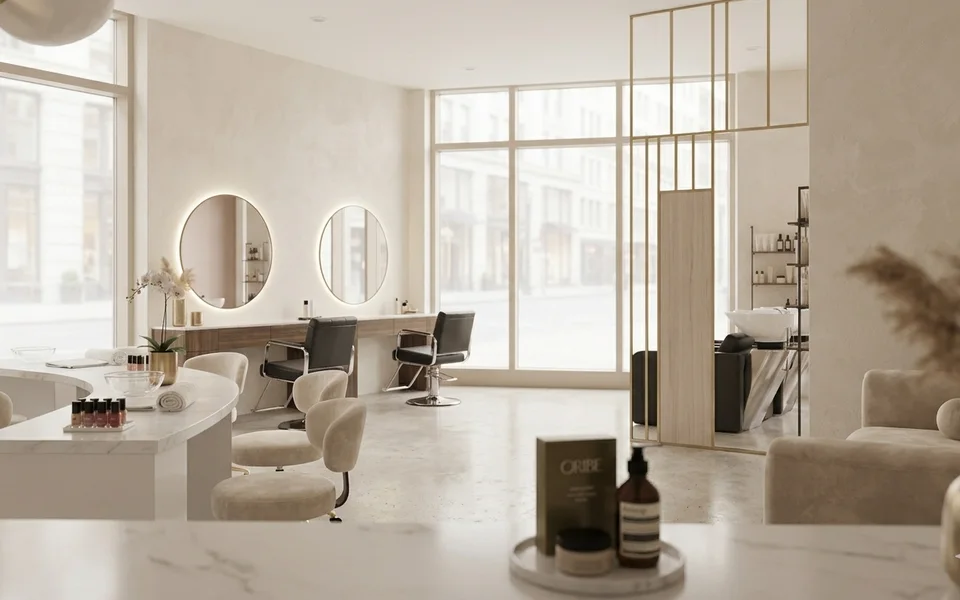 Pamper & Polish demo: salon styling stations with round mirrors