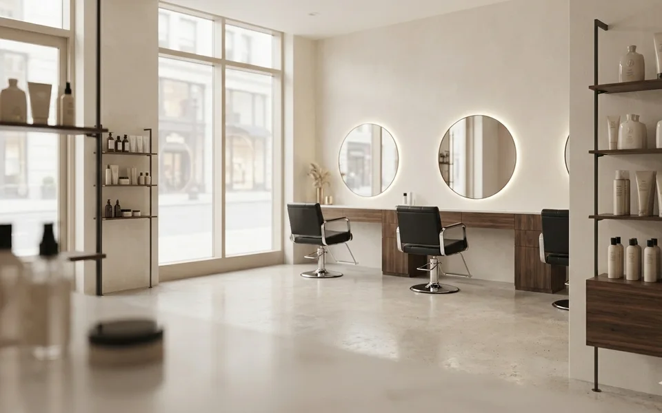 Pamper & Polish demo: hair stations and product shelves